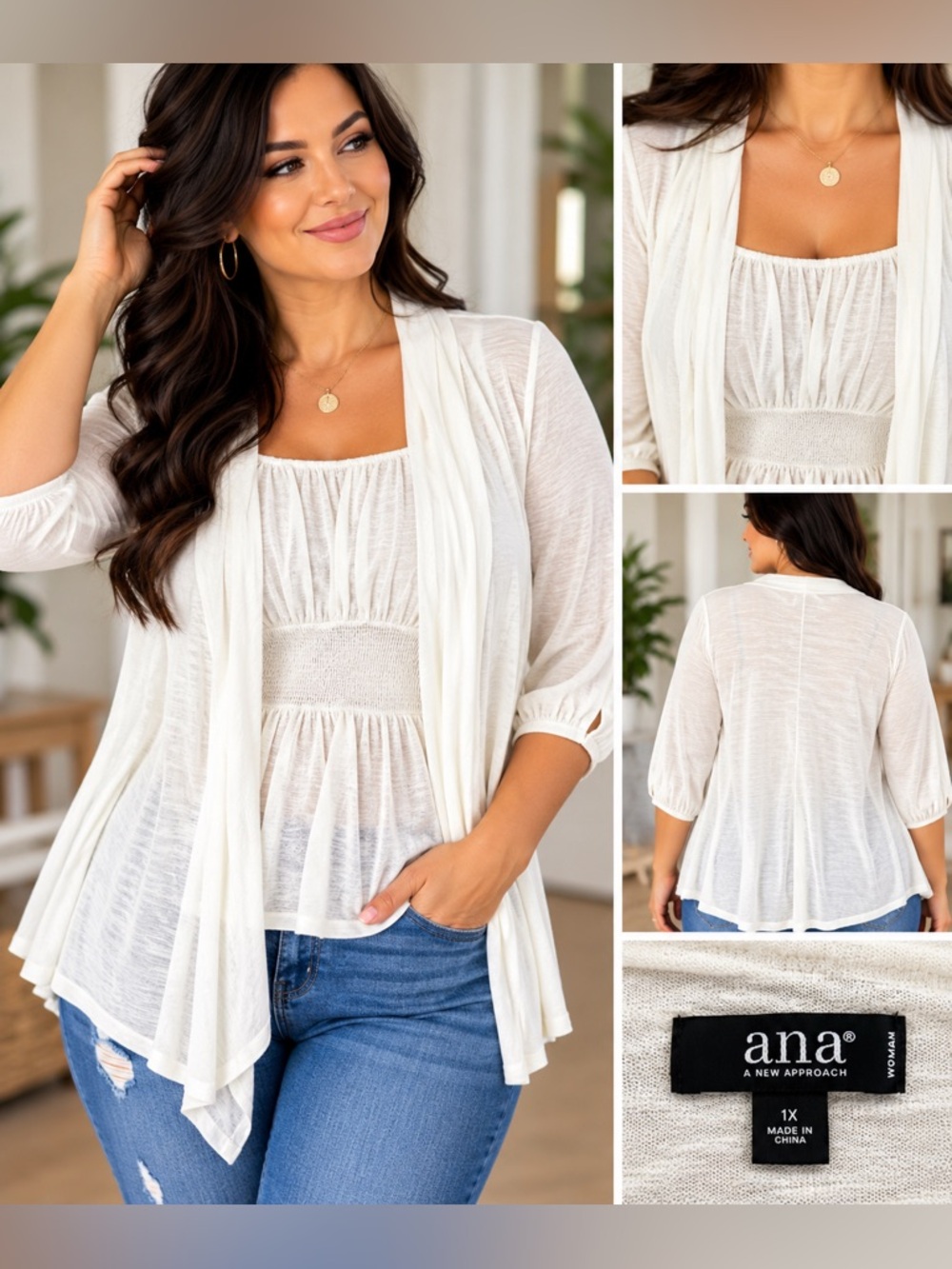 🤍 a.n.a. A New Approach White Flowy Cardigan Top – 1X